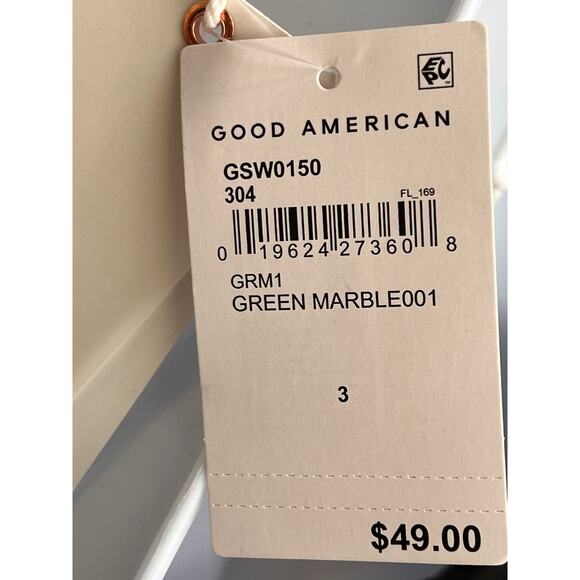 Good American Green Marble Triangle String Bikini Top Sz 3 Large Tie Back - Picture 6 of 8